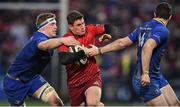26 December 2017; Ian Keatley of Munster is tackled by Dan Leavy, left, and Barry Daly of Leinster during the Guinness PRO14 Round 11 match between Munster and Leinster at Thomond Park in Limerick. Photo by Brendan Moran/Sportsfile