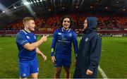 26 December 2017; Leinster's Jordan Larmour, left, James Lowe, centre, and Jamison Gibson-Park following the Guinness PRO14 Round 11 match between Munster and Leinster at Thomond Park in Limerick. Photo by Ramsey Cardy/Sportsfile