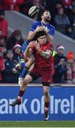 26 December 2017; Barry Daly of Leinster and Alex Wootton of Munster contest a high ball during the Guinness PRO14 Round 11 match between Munster and Leinster at Thomond Park in Limerick. Photo by Brendan Moran/Sportsfile