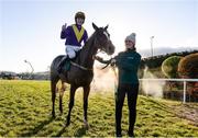 27 December 2017; Jockey David Mullins on Whiskey Sour, celebrate with groom Joanna Morrissey, after winning the Paddy Power Future Champions Novice Hurdle (Grade 1) on day 2 of the Leopardstown Christmas Festival at Leopardstown in Dublin. Photo by Barry Cregg/Sportsfile