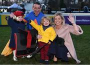 29 December 2017; Jockey Davy Russell with wife Edel and children Lilly, age 3, left, and Finn, age 2, after winning the Ryanair Hurdle on day 4 of the Leopardstown Christmas Festival at Leopardstown in Dublin. Photo by Seb Daly/Sportsfile