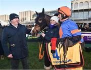 29 December 2017; Trainer Gordon Elliott, left, with jockey Davy Russell, in the winners enclosure after sending out Mick Jazz to win the Ryanair Hurdle on day 4 of the Leopardstown Christmas Festival at Leopardstown in Dublin. Photo by Seb Daly/Sportsfile