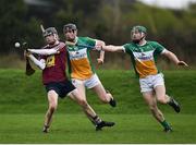 30 December 2017; Jack Galvin of Westmeath in action against Colin Gath, centre, and Paddy Rigney of Offaly during the Bord na Móna Walsh Cup Group 4 First Round match between Offaly and Westmeath at St Rynagh’s GAA club in Offaly. Photo by Seb Daly/Sportsfile