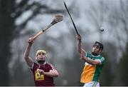 30 December 2017; Aaron Craig of Westmeath in action against Colin Gath of Offaly during the Bord na Móna Walsh Cup Group 4 First Round match between Offaly and Westmeath at St Rynagh’s GAA club in Offaly. Photo by Seb Daly/Sportsfile