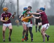 30 December 2017; Ciarán Cleary of Offaly in action against Niall Mitchell, left, Gary Greville, behind, and Derek McNicholas of Westmeath during the Bord na Móna Walsh Cup Group 4 First Round match between Offaly and Westmeath at St Rynagh’s GAA club in Offaly. Photo by Seb Daly/Sportsfile