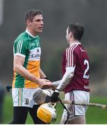 30 December 2017; Conor Mahon of Offaly and Shane Power of Westmeath shake hands following the Bord na Móna Walsh Cup Group 4 First Round match between Offaly and Westmeath at St Rynagh’s GAA club in Offaly. Photo by Seb Daly/Sportsfile