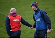 30 December 2017; Westmeath manager Colin Kelly, left, shakes hands with Laois manager John Sugrue following the Bord na Móna O’Byrne Cup Group 4 First Round match between Westmeath and Laois at TEG Cusack Park in Westmeath. Photo by Ramsey Cardy/Sportsfile