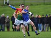 30 December 2017; Dean Healy of Wicklow in action against Conor Lawlor of Carlow during the Bord na Móna O'Byrne Cup Group 3 First Round match between Wicklow and Carlow at Bray Emmets GAA Club, Bray in Wicklow. Photo by Matt Browne/Sportsfile