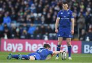 1 January 2018; Jonathan Sexton of Leinster is assisted by teammate Luke McGrath while taking a conversion during the Guinness PRO14 Round 12 match between Leinster and Connacht at the RDS Arena in Dublin. Photo by Eóin Noonan/Sportsfile