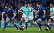 1 January 2018; Bundee Aki of Connacht makes a break against Garry Ringrose, left, and Jonathan Sexton of Leinster during the Guinness PRO14 Round 12 match between Leinster and Connacht at the RDS Arena in Dublin. Photo by Brendan Moran/Sportsfile