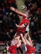 1 January 2018; Alan O'Connor of Ulster wins a lineout from Darren O’Shea of Munster during the Guinness PRO14 Round 12 match between Ulster and Munster at Kingspan Stadium in Belfast. Photo by Oliver McVeigh/Sportsfile