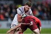 1 January 2018; Stuart McCloskey of Ulster tackled by JJ Hanrahan of Munster during the Guinness PRO14 Round 12 match between Ulster and Munster at Kingspan Stadium in Belfast. Photo by Oliver McVeigh/Sportsfile