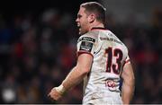 1 January 2018; Darren Cave of Ulster celebrates after scoring his side's first try during the Guinness PRO14 Round 12 match between Ulster and Munster at Kingspan Stadium in Belfast. Photo by David Fitzgerald/Sportsfile