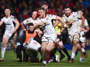 1 January 2018; Darren Cave of Ulster on his way to scoring his side's first try during the Guinness PRO14 Round 12 match between Ulster and Munster at Kingspan Stadium in Belfast. Photo by David Fitzgerald/Sportsfile