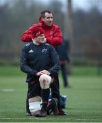 3 January 2018; Jack O'Donoghue gets help with his GPS unit from strength and conditioning coach Adam Sheehan during Munster Rugby squad training at the University of Limerick in Limerick. Photo by Diarmuid Greene/Sportsfile