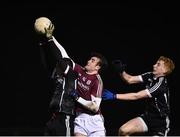 3 January 2018; John Maher of Galway in action against Finnian Cawley, left, and Seán Carrabine of Sligo during the Connacht FBD League Round 1 match between Sligo and Galway at the Connacht GAA Centre in Bekan, Co. Mayo. Photo by Seb Daly/Sportsfile