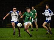 3 January 2018; Conall Jones of Fermanagh in action against Barry Kerr of Monaghan during the Bank of Ireland Dr. McKenna Cup Section C Round 1 match between Fermanagh and Monaghan at Brewster Park in Enniskillen, Fermanagh. Photo by Philip Fitzpatrick/Sportsfile
