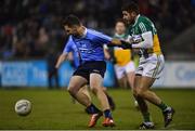 3 January 2018; Chris Carthy of Dublin in action against Paul McConway of Offaly during the Bord na Mona O'Byrne Cup Group 1 Second Round match between Dublin and Offaly at Parnell Park in Dublin. Photo by David Fitzgerald/Sportsfile