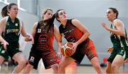 6 January 2018; Niamh O'Donovan of Killester in action against Bethany Thompson, left, and Bernice Byrne of Meteors during the Hula Hoops NICC Women’s National Cup semi-final match between Meteors and Killester at UCC Arena in Cork. Photo by Brendan Moran/Sportsfile