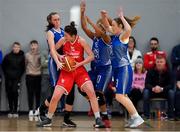 6 January 2018; Madelyn Ganser of Singleton SuperValu Brunell in action against Ambassador UCC Glanmire players, from left, Casey Grace, Ashley Prim and Miriam Byrne during the Hula Hoops Women’s National Cup semi-final match between Ambassador UCC Glanmire and Singleton SuperValu Brunell at UCC Arena in Cork. Photo by Brendan Moran/Sportsfile