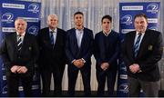 6 January 2018; In attendance at the Leinster Rugby Junior lunch are, from left, IRFU President Philip Orr, Chairman of the Junior Committee Tom Duffy, Leinster players Adam Byrne, and Joey Carbery, and Former Leinster Rugby President Robert McDermott. This is the first time such a lunch has been held in celebration of Junior Rugby in Leinster and the inaugural Seán O’Brien Hall of Fame Award was presented to North Midlands Area Nominee Joe Kavanagh from Naas RFC. The event took place in the Ballsbridge Hotel in Dublin. Photo by Piaras Ó Mídheach/Sportsfile