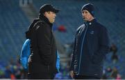 6 January 2018; Ulster head coach Jono Gibbes in conversation with Leinster head coach Leo Cullen ahead of the Guinness PRO14 Round 13 match between Leinster and Ulster at the RDS Arena in Dublin. Photo by Ramsey Cardy/Sportsfile