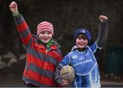 6 January 2018; Ulster supporter Caleb McCluskey, aged 10, from Moira, Northern Ireland, left, and Leinster supporter Donagh O'Rourke, aged 9, from Cabra, Co. Dublin ahead of the Guinness PRO14 Round 13 match between Leinster and Ulster at the RDS Arena in Dublin. Photo by David Fitzgerald/Sportsfile