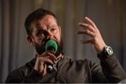 6 January 2018; Ireland defence coach Andy Farrell during a Q&A session at the Leinster Rugby Junior lunch. This is the first time such a lunch has been held in celebration of Junior Rugby in Leinster and the inaugural Seán O’Brien Hall of Fame Award was presented to North Midlands Area Nominee Joe Kavanagh from Naas RFC. The event took place in the Ballsbridge Hotel in Dublin. Photo by Piaras Ó Mídheach/Sportsfile