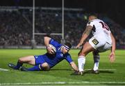 6 January 2018; Fergus McFadden of Leinster slips before being tackled by Charles Piutau of Ulster during the Guinness PRO14 Round 13 match between Leinster and Ulster at the RDS Arena in Dublin. Photo by Seb Daly/Sportsfile