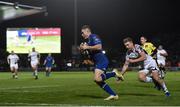 6 January 2018; Jordan Larmour of Leinster runs in to score a try which was subsequently disallowed during the Guinness PRO14 Round 13 match between Leinster and Ulster at the RDS Arena in Dublin. Photo by David Fitzgerald/Sportsfile