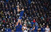 6 January 2018; Josh Murphy of Leinster wins a line-out during the Guinness PRO14 Round 13 match between Leinster and Ulster at the RDS Arena in Dublin. Photo by Seb Daly/Sportsfile