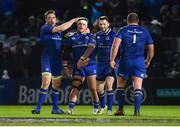 6 January 2018; Andrew Porter, centre, of Leinster is congratulated by teammates Jack Conan, left, and Barry Daly after playing an integral part in his side's fourth try during the Guinness PRO14 Round 13 match between Leinster and Ulster at the RDS Arena in Dublin. Photo by Seb Daly/Sportsfile