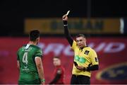 6 January 2018; Quinn Roux of Connacht is shown a yellow card by referee David Wilkinson during the Guinness PRO14 Round 13 match between Munster and Connacht at Thomond Park in Limerick. Photo by Matt Browne/Sportsfile
