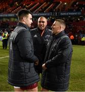 6 January 2018; Conor Murray, Simon Zebo, and Andrew Conway of Munster in conversation after the Guinness PRO14 Round 13 match between Munster and Connacht at Thomond Park in Limerick. Photo by Diarmuid Greene/Sportsfile