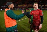 6 January 2018; Bundee Aki of Connacht and Keith Earls of Munster exchange a handshake after the Guinness PRO14 Round 13 match between Munster and Connacht at Thomond Park in Limerick. Photo by Diarmuid Greene/Sportsfile