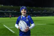 6 January 2018; Matchday mascot 10 year old Bobby McCarthy, from Rathmines, Dublin, ahead of the Guinness PRO14 Round 13 match between Leinster and Ulster at the RDS Arena in Dublin. Photo by Ramsey Cardy/Sportsfile