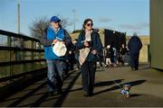 7 January 2018; Dublin supporters Maria Farrell and Michael O'Byrne from Kilbarrack, with Marley the dog before the Bord na Mona O'Byrne Cup Group 1 Third Round match between Wexford and Dublin at St. Patricks Park in Wexford. Photo by Matt Browne/Sportsfile