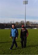 7 January 2018; Mayo manager Stephen Rochford, right, walks the pitch with Adrian Hassett, Connacht Council, before the game was called off due to a frozen pitch. Connacht FBD League Round 2 match between Mayo and Galway at Elverys MacHale Park in Mayo. Photo by Piaras Ó Mídheach/Sportsfile