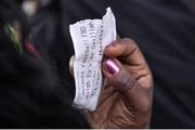 7 January 2018; A spectator waits to swap her match ticket for a ticket for the next fixture, after the game was called off due to a frozen pitch. Connacht FBD League Round 2 match between Mayo and Galway at Elverys MacHale Park in Mayo. Photo by Piaras Ó Mídheach/Sportsfile