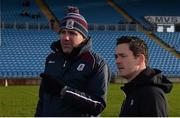 7 January 2018; Referee Paddy Neilan in conversation with Galway manager Kevin Walsh before the game was called off due to a frozen pitch. Connacht FBD League Round 2 match between Mayo and Galway at Elverys MacHale Park in Mayo. Photo by Piaras Ó Mídheach/Sportsfile