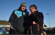 7 January 2018; Dublin manager Pat Gilroy speaks with Antrim coach and former Tipperary manager Liam Sheedy following the Bord na Mona Walsh Cup Group 2 Third Round match between Dublin and Antrim at Parnell Park in Dublin. Photo by David Fitzgerald/Sportsfile