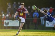 7 January 2018; Alex Gardiner of Westmeath has a shot blocked down by Chris Finn of Laois during the Bord na Mona O'Byrne Cup Group 4 Third Round match between Laois and Westmeath at Stradbally in Laois. Photo by Sam Barnes/Sportsfile
