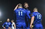 6 January 2018; Ross Byrne of Leinster congratulates Barry Daly on his try during the Guinness PRO14 Round 13 match between Leinster and Ulster at the RDS Arena in Dublin. Photo by Ramsey Cardy/Sportsfile
