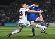 6 January 2018; Ross Byrne of Leinster is tackled by Darren Cave of Ulster during the Guinness PRO14 Round 13 match between Leinster and Ulster at the RDS Arena in Dublin. Photo by Ramsey Cardy/Sportsfile