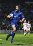 6 January 2018; Fergus McFadden of Leinster celebrates on his way to scoring his side's fourth try during the Guinness PRO14 Round 13 match between Leinster and Ulster at the RDS Arena in Dublin. Photo by Ramsey Cardy/Sportsfile