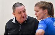 6 January 2018; Ambassador UCC Glanmire head coach Mark Scannell speaks to point guard Claire Rockall before the Hula Hoops Women’s National Cup semi-final match between Ambassador UCC Glanmire and Singleton SuperValu Brunell at UCC Arena in Cork. Photo by Brendan Moran/Sportsfile