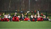 9 January 2018; Players stretch during Munster Rugby squad training at the University of Limerick in Limerick. Photo by Aaron Greene/Sportsfile