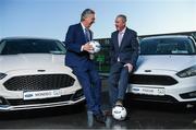 15 January 2018; Ford Ireland renewed its existing partnership with Irish football for 2018 and in doing so, handed over a fleet of new 181 Ford models to the Football Association of Ireland to assist in the delivery of grassroots football and ultimately the future of Irish football. The dual-branded (Ford and FAI) vehicles can be seen around Ireland as the association’s Development Officers and other representatives work on promoting the game countrywide. Pictured are Ciarán McMahon, Managing Director of Ford Ireland, and FAI Chief Executive John Delaney in attendance at FAI HQ in Abbotstown, Dublin. Photo by Stephen McCarthy/Sportsfile