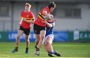 10 January 2018; Tadhg St Ledger-Quinn of CBC Monkstown in action against Connor Craig of Wilson's Hospital during the Bank of Ireland Leinster Schools Vinnie Murray Cup Round 1 match between Wilson's Hospital and CBC Monkstown at Donnybrook Stadium in Dublin. Photo by Eóin Noonan/Sportsfile