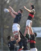 11 January 2018; Kevin Farrinton of Mount Temple wins possession in a lineout against Luan Rogers of The High School during the Bank of Ireland Leinster Schools Vinnie Murray Cup Round 1 match between The High School and Mount Temple at Donnybrook Stadium in Dublin. Photo by Matt Browne/Sportsfile